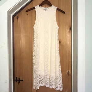 White/light cream lace dress, high neck/sleeveless